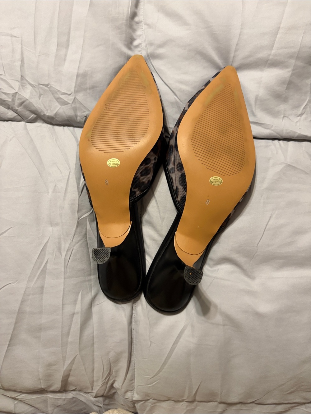 Leopard Print Pointed Toe Slide Mules - Brown/Black - Picture 2 of 2